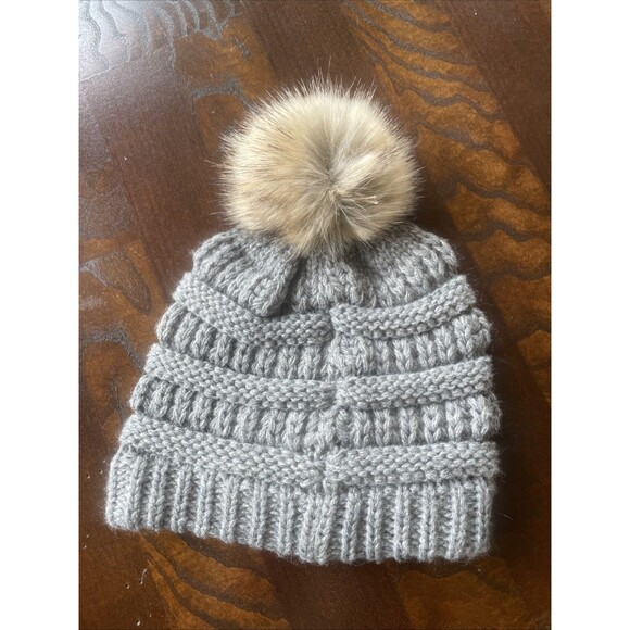 C. C Baby Pom Pom Beenie Hats Leopard Print And Solid Grey - Picture 5 of 12